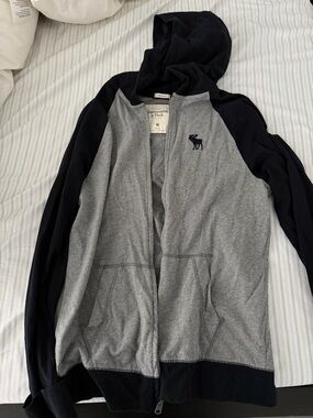 Abercrombie & Fitch Gray and Navy Hooded Zip Sweatshirt
